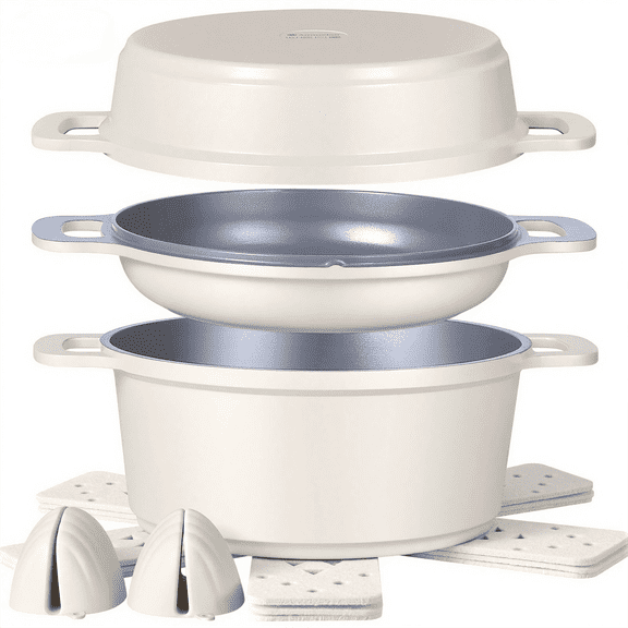 Ammeloo 8-Piece Non Stick Stock Pot with Lid, Ceramic Cooking Pot Set, 4.5 Qt All-in-One Non Toxic Soup Pot for All Stoves, Easy to Clean & Dishwasher Safe, Oven Safe, Induction Ready