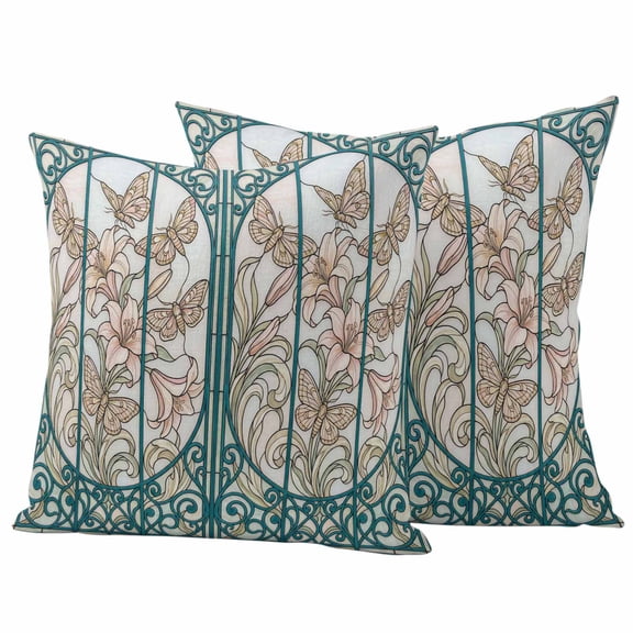 Butterflies Flower Outdoor Waterproof Pillow Covers, Spring Vintage Animal Floral Plant Decorative Square Throw Pillowcase Sofa Cushion Sham for Patio/Couch/Chair, 18"x18" 2 Pack