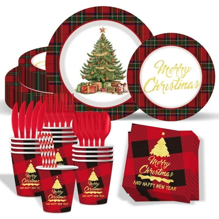 Christmas Party Supplies Disposable Tableware 90pcs for 20 people