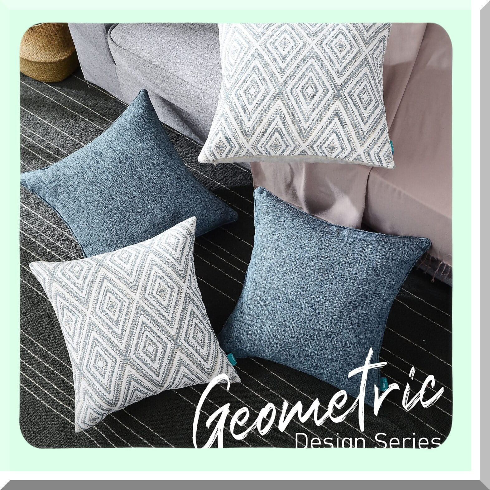 Blue Linen Square Pillow Cover Set 18x18 Decorative Couch Sofa Cushion for Living Room Pack of 4 Throw Pillows
