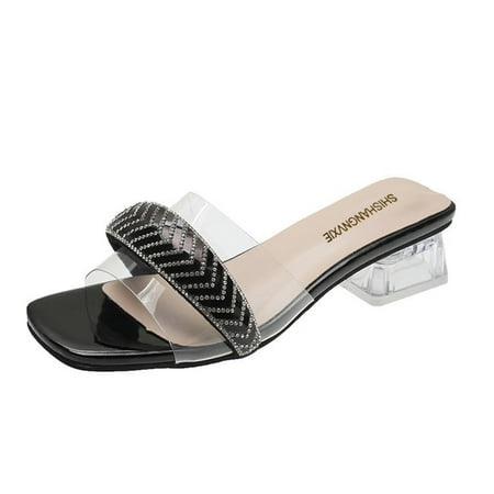 

Summer Savings Clearance! PEZHADA Womens Sandals Slippers for Women Shoes Ladies Beach Sandals Summer Non-Slip Causal Slippers Black