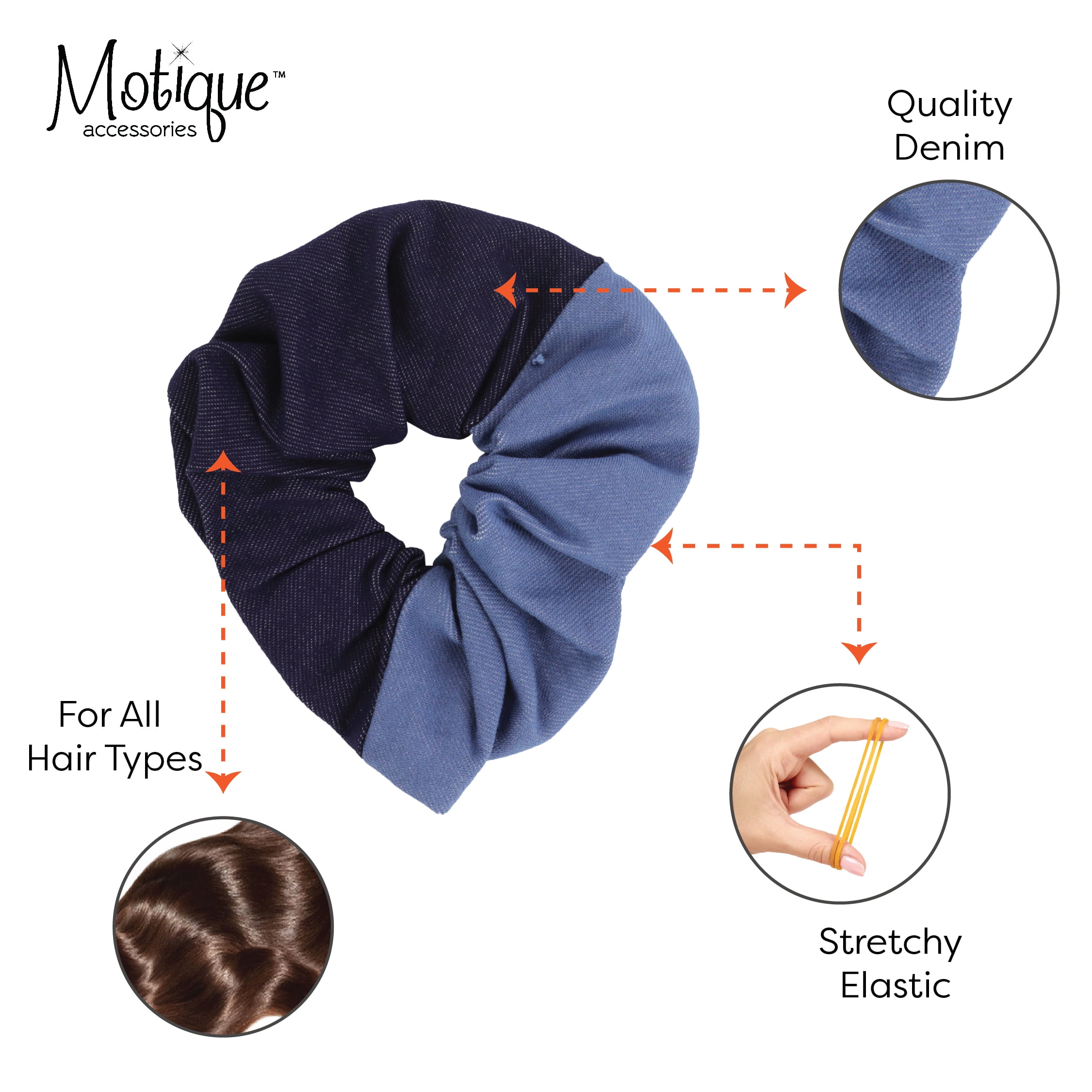 ★KIMHEKIM★ Oversized Striped Denim Scrunchie (Navy, Black) Jumbo Denim Scrunchie (Two Blue) - Walmart.com