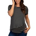 thumbnail image 3 of Ohufall Women's Maternity Tee Tops Fashion Casual Stripe Printed Round Neck Nursing T-shirts Summer Comfy Loose Short Sleeve Pregnancy Clothes for Women, 3 of 9