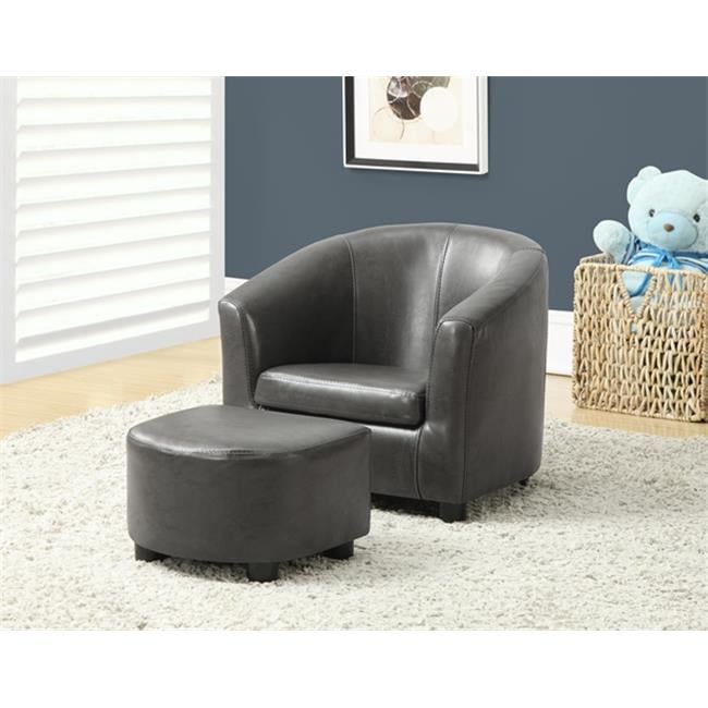 Charcoal Grey Leather-Look Juvenile Chair Ottoman 2 Pieces Set