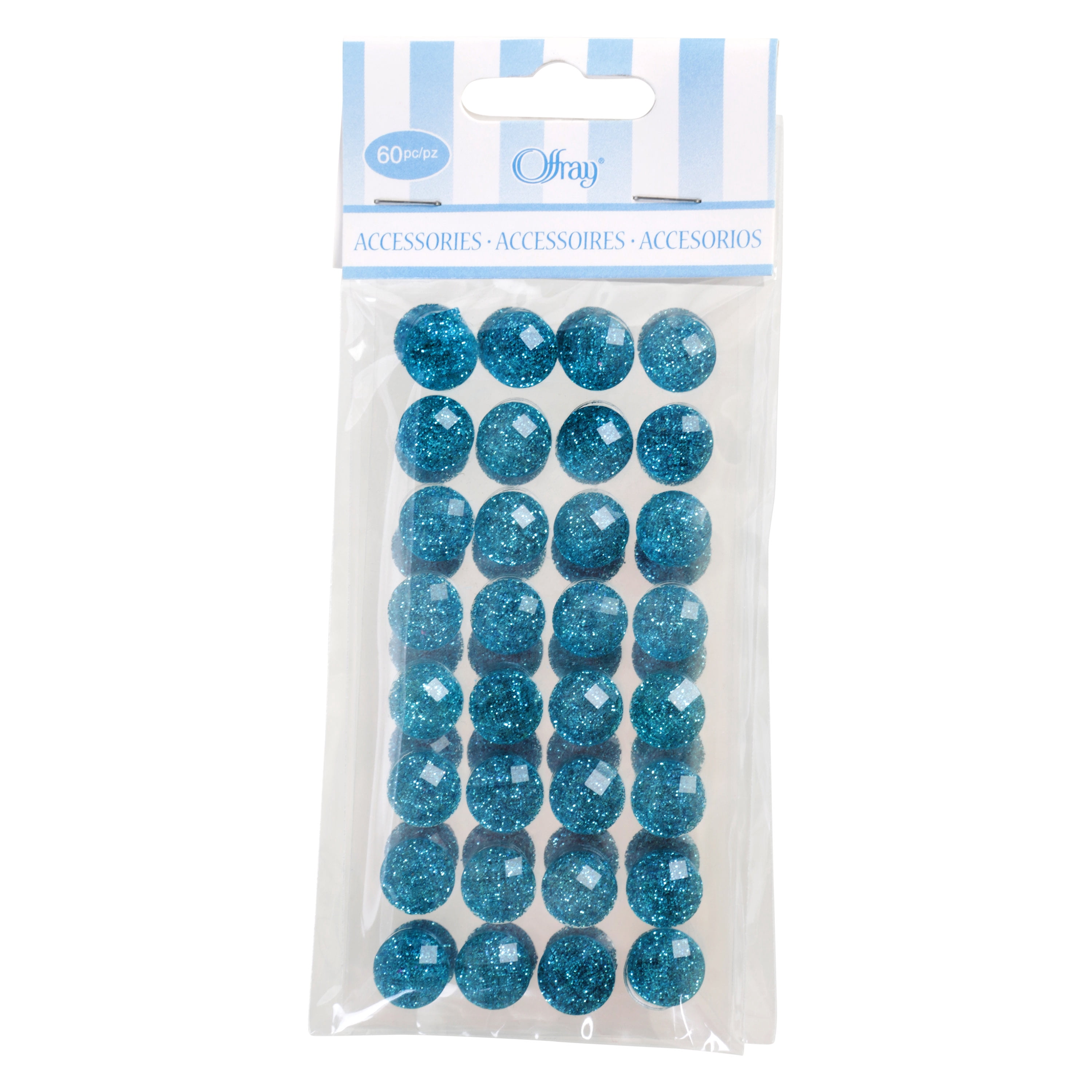 Offray Accessories, Turquoise Adhesive Button Gems, 60 pieces, 1 Package