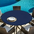 thumbnail image 5 of Navy Blue Round Tablecloth 36-44 Inch Round Fitted Table Cloth with Elastic Edge, Modern Pure Navy Blue Waterproof Table Cover Protector for Outdoor Picnic Party Dining, 5 of 6