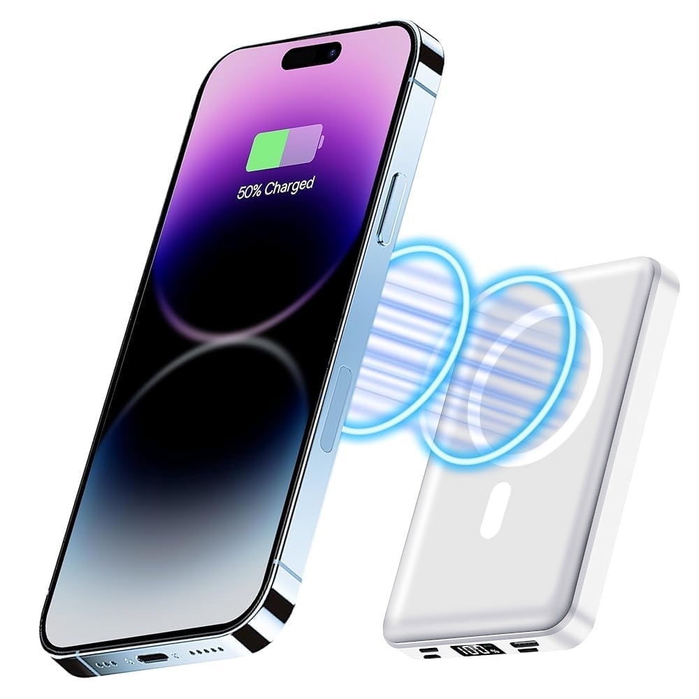 GASYESOY Portable Charger,10000mAh 20W Power Bank,Built-in Cables Fast Charging,with LED Display for iPhone 16/15/14/13/12 and Android,White