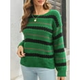 thumbnail image 3 of Women Sweater O Neck Splicing Color Casual Pullovers, 3 of 8