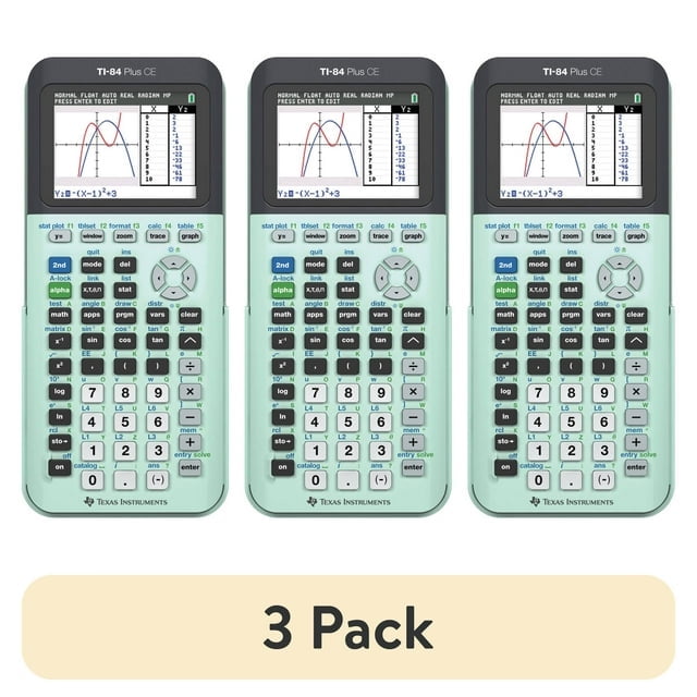 Pre-Owned Texas Instruments TI-84 Plus CE Graphing Calculator, Mint, 3-Pack, Rechargeable, High School and College
