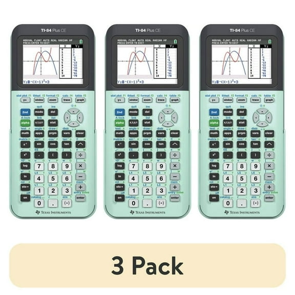Pre-Owned (3 pack) Texas Instruments TI-84 Plus CE Graphing Calculator, Mint, 7.5 inch