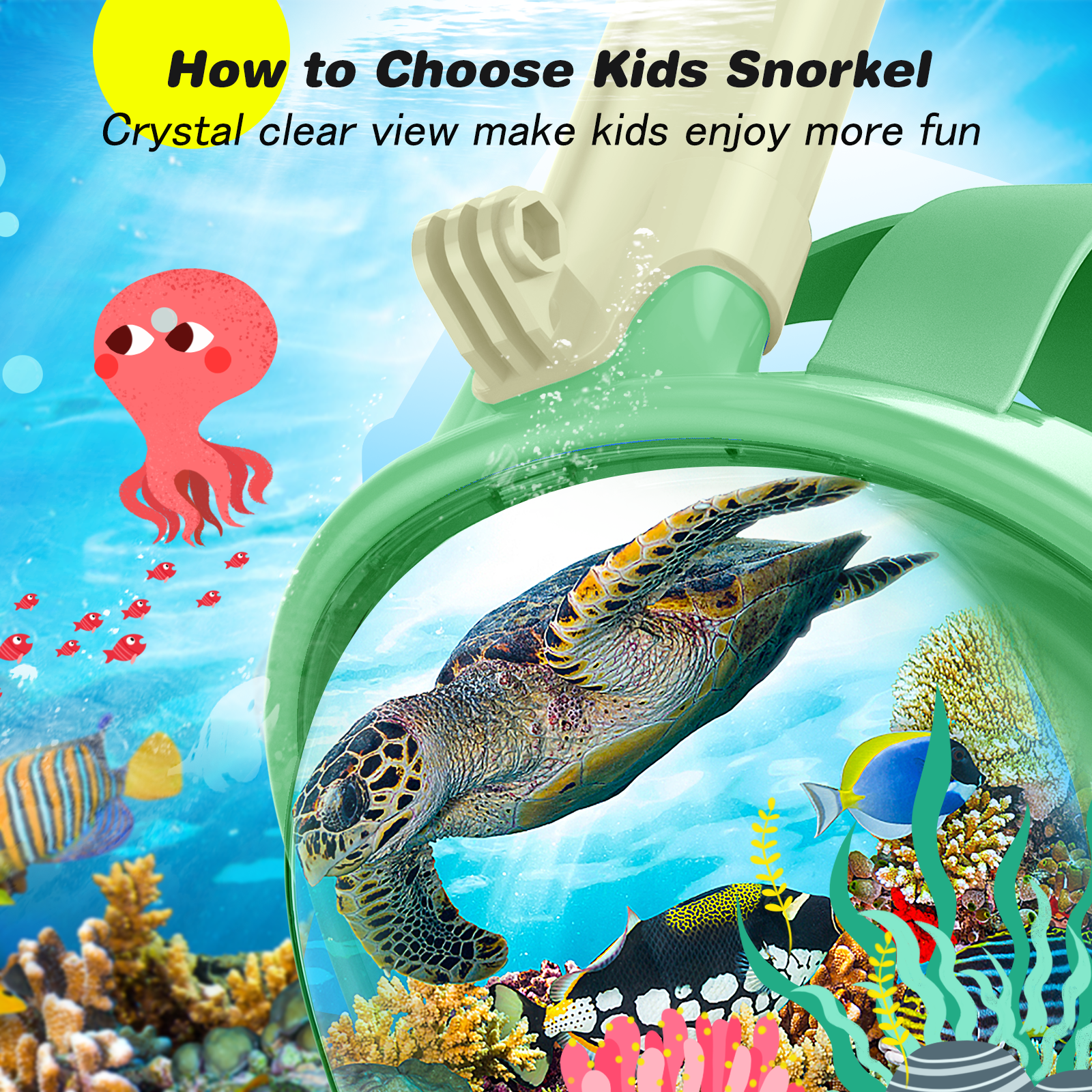 Gintenco Full Face Snorkeling Mask, kids Dive Mask with Innovative Leakage Protection System, 180 Panoramic Snorkeling Gear with Removable Camera Mount cyan