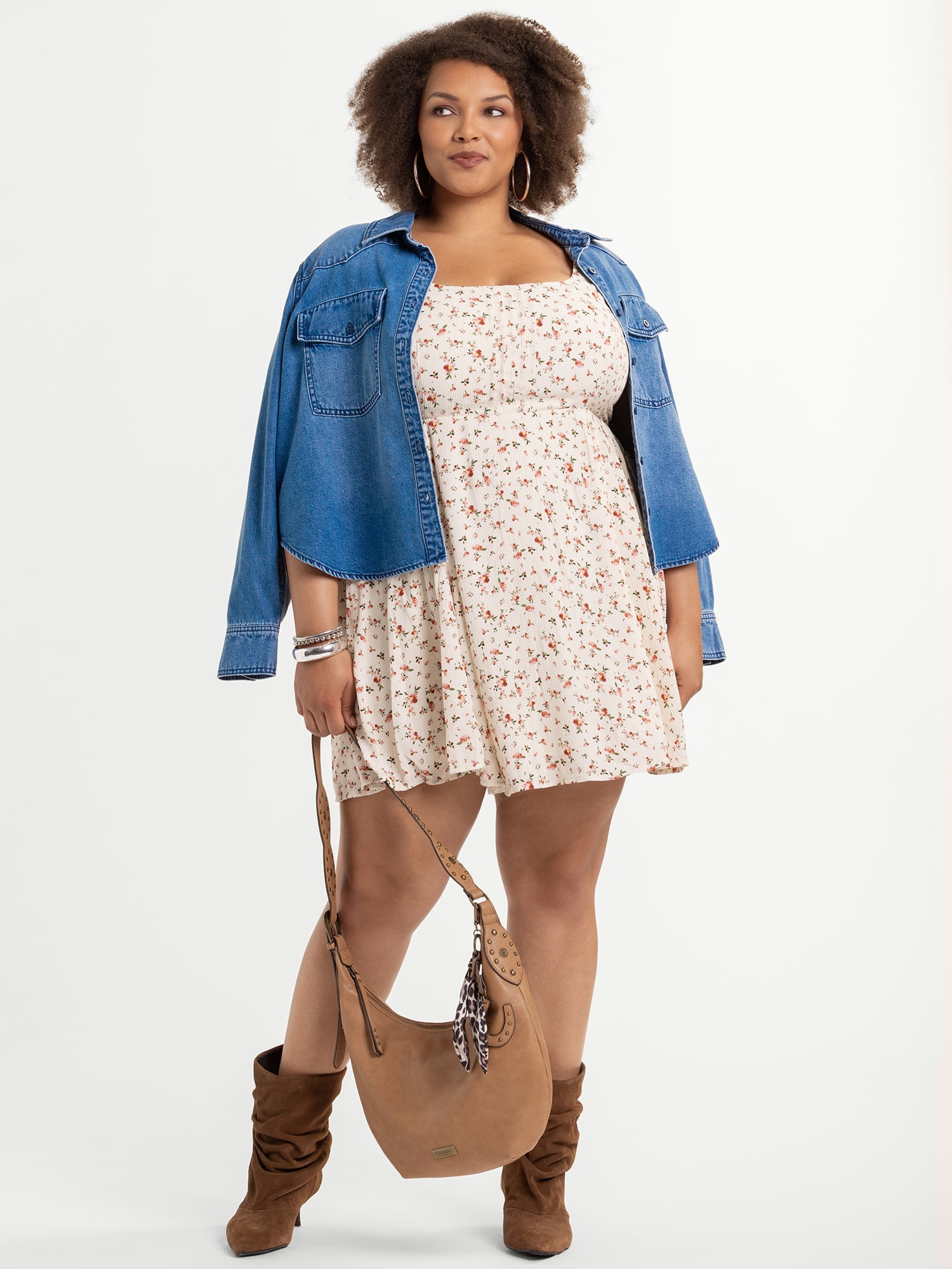 Jessica Simpson Women's Plus Size Aylani Smocked Mini Dress, Sizes 0X-4X