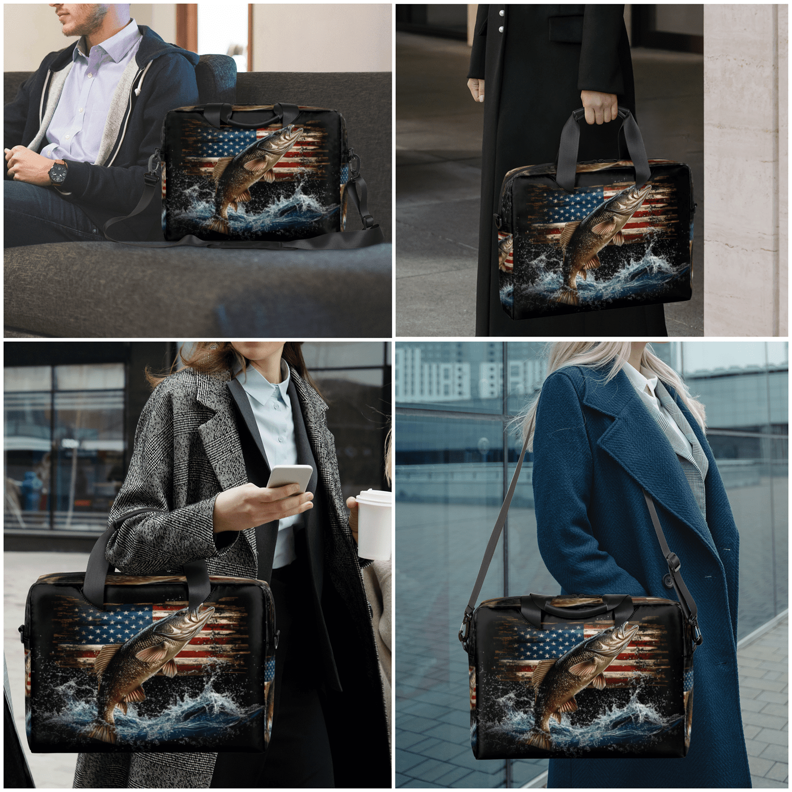 Herdesigns Vintage American Flag Laptop Bag for Women Men, Computer Case Briefcase Messenger Bags, 15-15.6 inch Laptop Sleeve Shoulder Bag