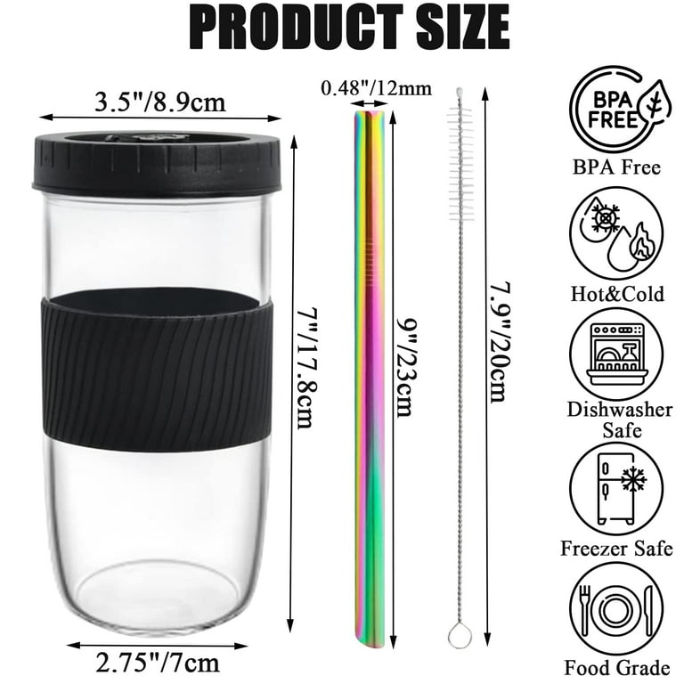 Reusable Wide Mouth Smoothie Cups Boba Tea Cups Bubble Tea Cups with Lids  and Silver Straws Mason Ja…See more Reusable Wide Mouth Smoothie Cups Boba