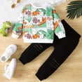 thumbnail image 4 of Vêtements pour Garçons Grands Enfants Ensemble Chandail Bébé Garçon Moyen et Petit Garçon Printemps Automne Col Rond Chandail Imprimé Dinosaure Dessin Animé Vêtements Longs pour Enfants (Noir, 3 Ans), 4 of 6