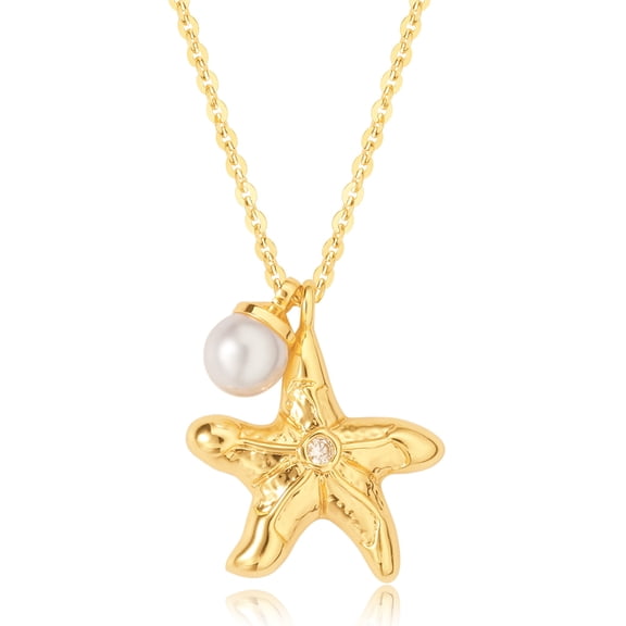 GDCOIN Starfish Pearl Pendent Necklace for Women 14K Gold Plated Beach Cute Necklace Boho Handmade Ocean Jewelry Gifts