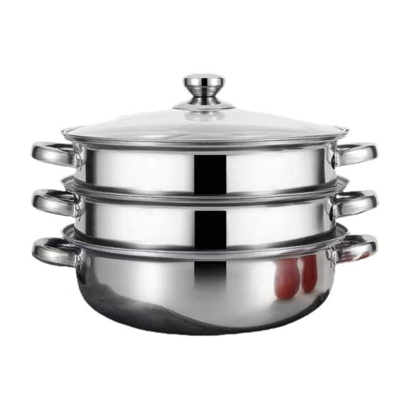 simhoa Stainless Steel Steamer Kitcken Cooking Tool 3 Tier with Lid Steam Pot Set Hot Pot Steamer for Food Meat Veggies Dumpling Egg