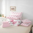 thumbnail image 6 of Feelyou Cute Princess Ribbon Bedding Comforter Set 7pcs for Girl, Fashion Pink Bowknot King Bedding Sets, Cartoon Love Heart Reversible Bed Sheets, Microfiber Bedroom Decor, 6 of 8
