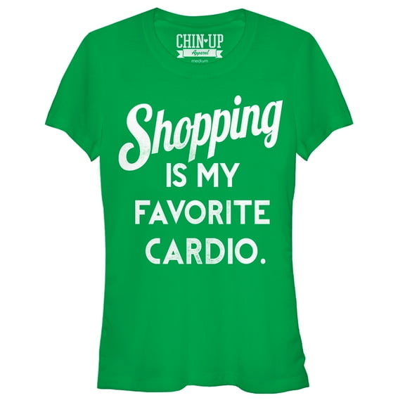 Junior's CHIN UP Shopping is Cardio Graphic Tee Kelly Green Small