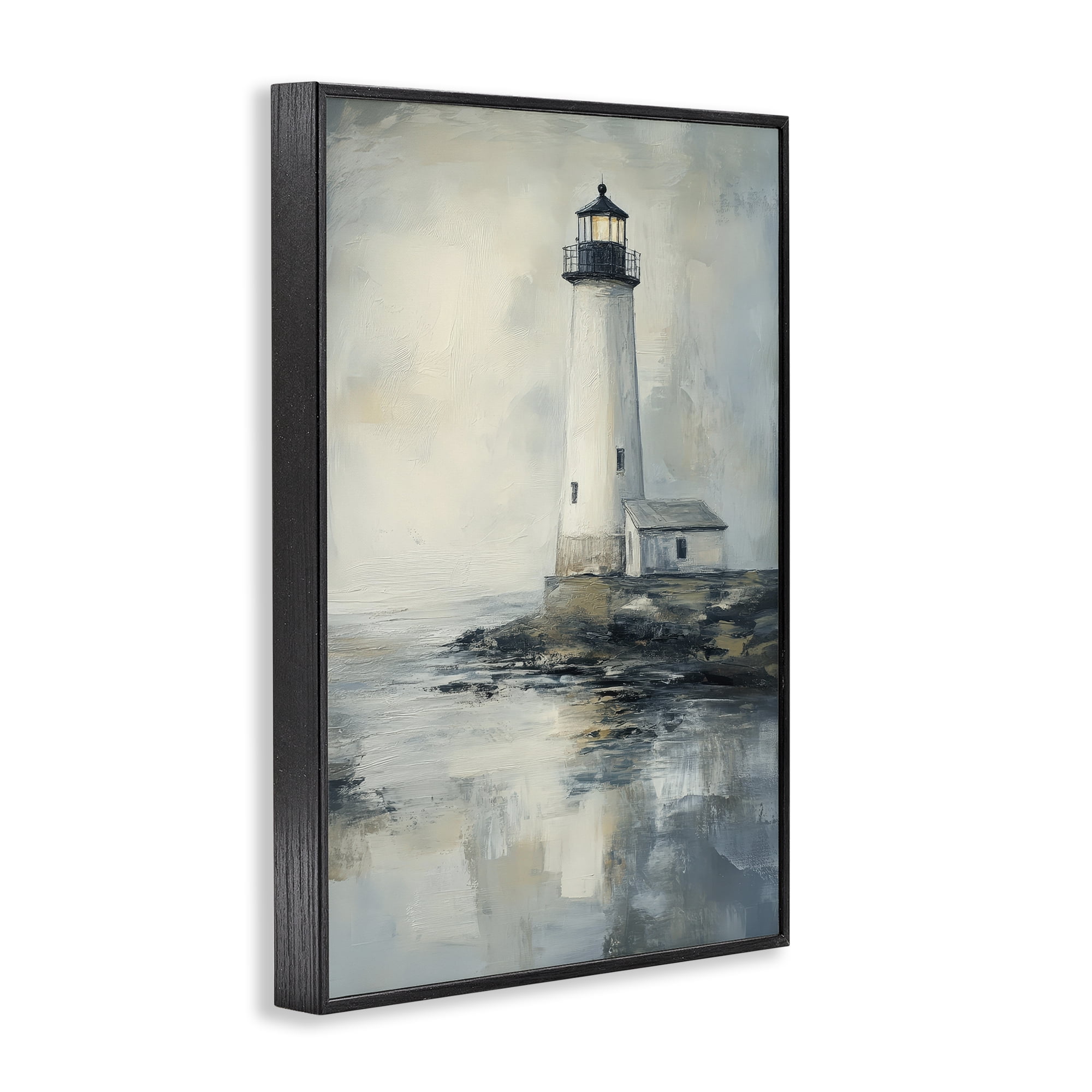 Stupell Industries Moody Lighthouse Reflecting Black Framed Giclee Art, design by Petal Prints Design