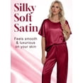 thumbnail image 5 of DAKIMOE Womens Silk Satin Pajama Set Short Sleeve Shirt with Long Pajamas Pant Set Two-piece Pj Sets Soft Sleepwear Loungewear Nightwear Pjs S-XXL, Wine Red, XXL, 5 of 8
