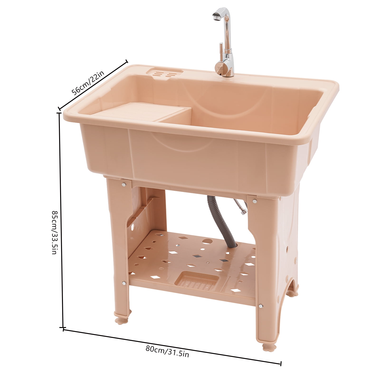 Modern Coffee Laundry Sink, Spacious Utility Sink, Utility Sink with Storage Shelf, Slop Sink Wash Station 31.5*22.05*33.46in