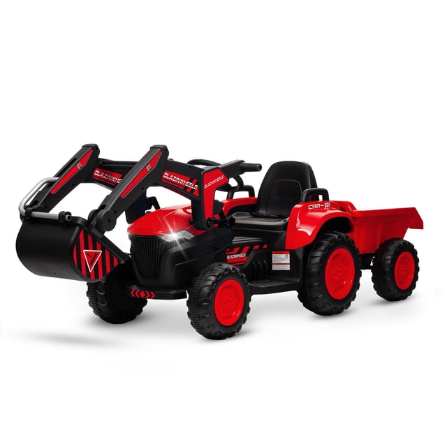 Towallmark 12V Kids 3 in 1 Ride on Excavator & Tractor with Detachable Trailer, Kids Electric Vehicles with LED Lights, Music, Remote Control, Digger, Ride on Car Toy for Boys Girls