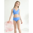 thumbnail image 4 of BULLPIANO Girls Swimsuit 3 Piece Tropical Floral Print Bikini Set Criss Cross Bathing Suit with Drawstring Quick Dry Cover Up Skirt 9-16Y, 4 of 9