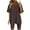 Brown, variant on Summer Fsshion Plus Size 2 Piece of Sets for Womens V-Neck Blouse Short Sleeve Tops Shorts Casual Suit Sets
