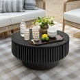 thumbnail image 4 of Modern 31.5" Round Fluted Drum Coffee Table with Storage, Solid Wood Veneer Accent Tea Table for Living Room, Apartment, or Office, Black, 4 of 11