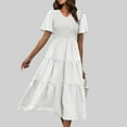 thumbnail image 2 of Dyegold Sundresses for Women Casual Beach - Hawaiian Dresses for Women V-Neck Short Sleeve Boho Smocked Ruffle Tiered Maxi Sundresses ​Elastic Waist ​Party ​Dress, 2 of 5
