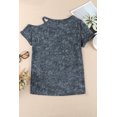 thumbnail image 2 of POGLIP Women's Gray Vintage Asymmetric Cold Shoulder T-shirt, 2 of 6
