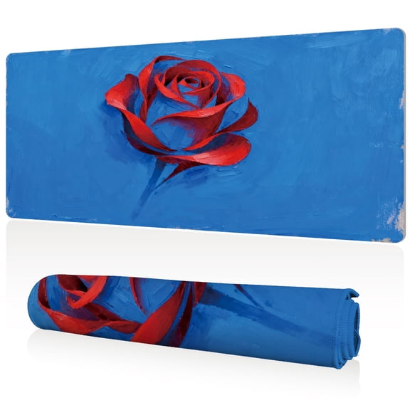 LIVEKEY Mouse Pad Durable Easy Clean Extra Large 80x40x0.3cm Full Desk Coverage with Red Rose Art Design Non Slip Sewn Edges for Gaming and Office