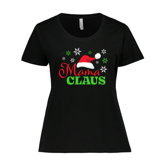 Inktastic Mama Claus with Christmas Santa Hat and Snowflakes Women's Plus Size T-Shirt