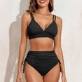 thumbnail image 3 of Women's Bikini Set Solid Color Two Piece Swimsuit with Removable Bra Pads No Underwire for Beach Swimming Vacation,Black,L, 3 of 8