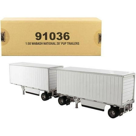 Diecast Masters 91036 28 ft. 1-50 Scale Diecast Transport Series Wabash National Double Model Pup Trailer, White