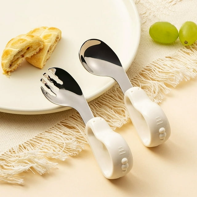 Cuchara de acero inoxidable, mango corto, cuchara pequeña para niños de un año, para aprendizaje y entrenamiento, cuchara infantil de acero inoxidable con mango corto.,Wsvlmg