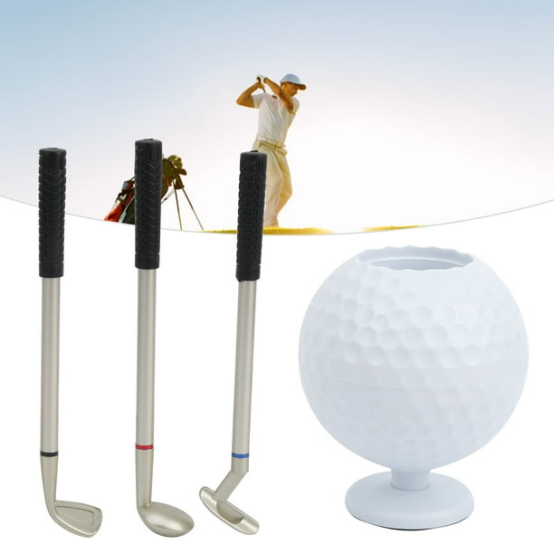 Mini Desktop Golf Bag Pen Holder with Golf pens Clock 3Piece Set of