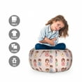 thumbnail image 2 of Japanese Storage Toy Bag Chair, Colorful Kokeshi Dolls Print in Floral Head-Wears Traits, Stuffed Animal Organizer Washable Bag, Large Size, Pale Redwood Multicolor, by Ambesonne, 2 of 3