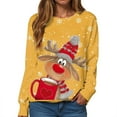 thumbnail image 2 of Womens Sweatshirts Christmas Cute Reindeer Print Crewneck Pullover Sweatshirt Graphic Winter Long Sleeve Loose Casual Xmas Women's Sweatshirt ZA Yellow S, 2 of 5
