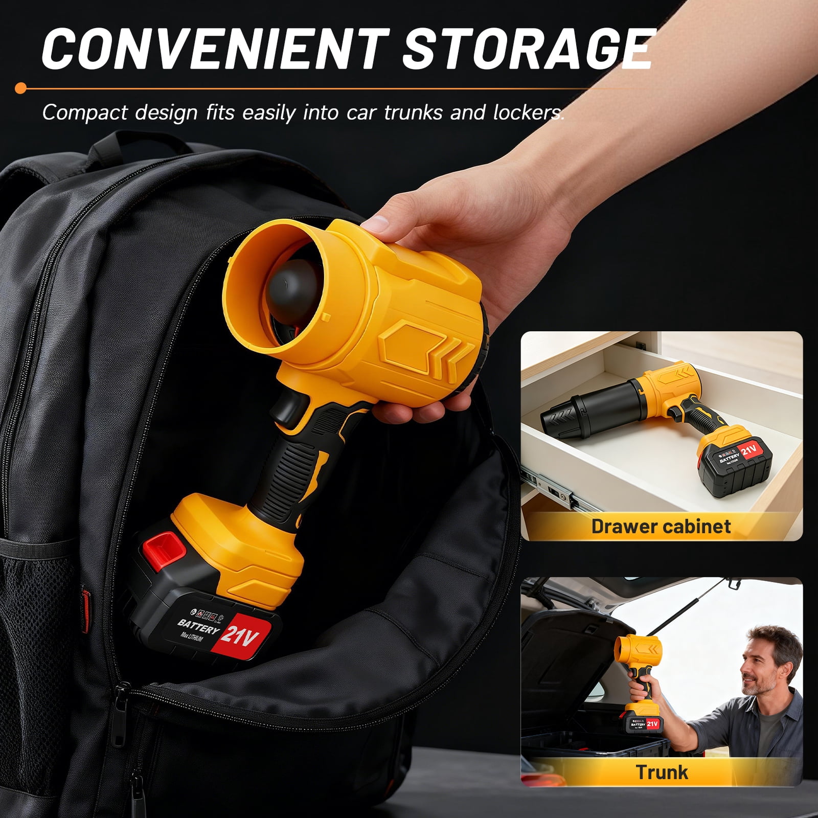 Cordless Leaf Blower, 950000 RPM Electric Leaf Blower with 2 X 4.0Ah Batteries & Charger, 110MPH Lightweight Handheld Blower for Patio Cleaning Blowing Leaves & Dust, Yellow