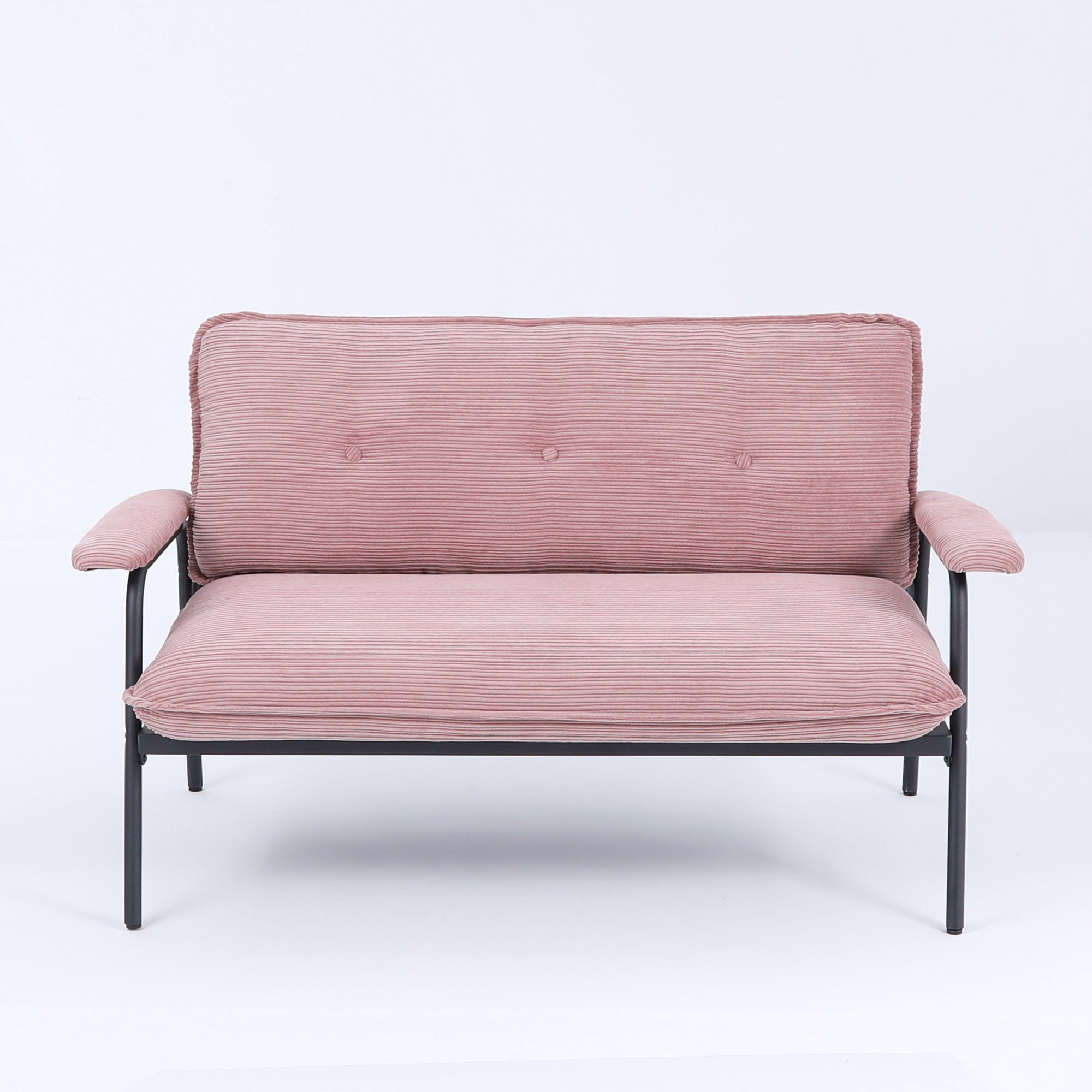 Euroco Striped Upholstered Loveseat with Button-Tufted Backrest and Metal Frame – Compact Modern Sofa for Living Room or Apartment