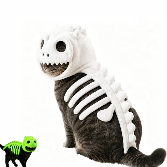 Pet Dinosaur Costume, Plush Dinosaur Skeleton Dog Outfit for Halloween, T-Rex Pet Clothes for Medium to Large Dogs and Cats, Funny Costume Apparel for Parties,9.8in