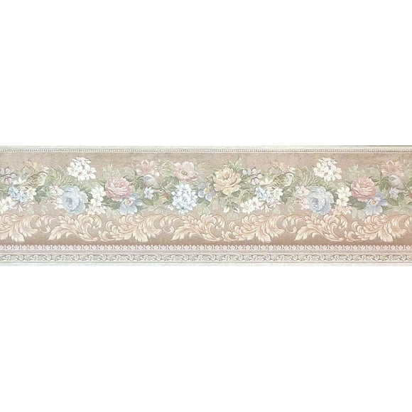 Pink Blue Flowers Wallpaper Border 57831