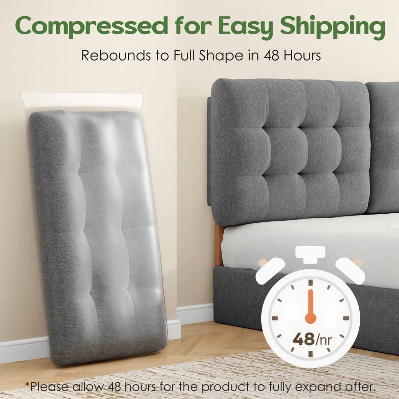 Someet Upholstered Headboard for King Size, Adjustable Height Headboard, Modern Button Tufting Solid Wood Headboard, Gray