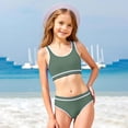 thumbnail image 2 of YOUYEDIAN Girls Swimsuit Two Piece Sporty High Waisted Bathing Suit Color Block High Cut Bikini Set (Army Green, 13-14 Years), 2 of 8