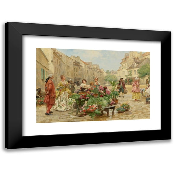Louis Marie De Schryver 14x11 Black Modern Framed Museum Art Print Titled - A Market in the 18th Century (1900)