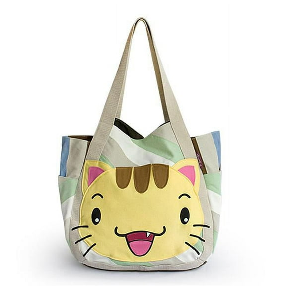 Kitty Meow Hand-appliqued Fabric Art Shoulder Tote Bag / Shopper Bag
