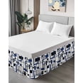 thumbnail image 4 of Retro Middle Bed Skirt Ages Abstract Geometric Blue Black Square Bed Skirts King Size 16 Inch Drop, Wrap Around Dust Ruffle&nbsp;Bedskirt with Adjustable Elastic Belt for Queen Size Beds, 4 of 7