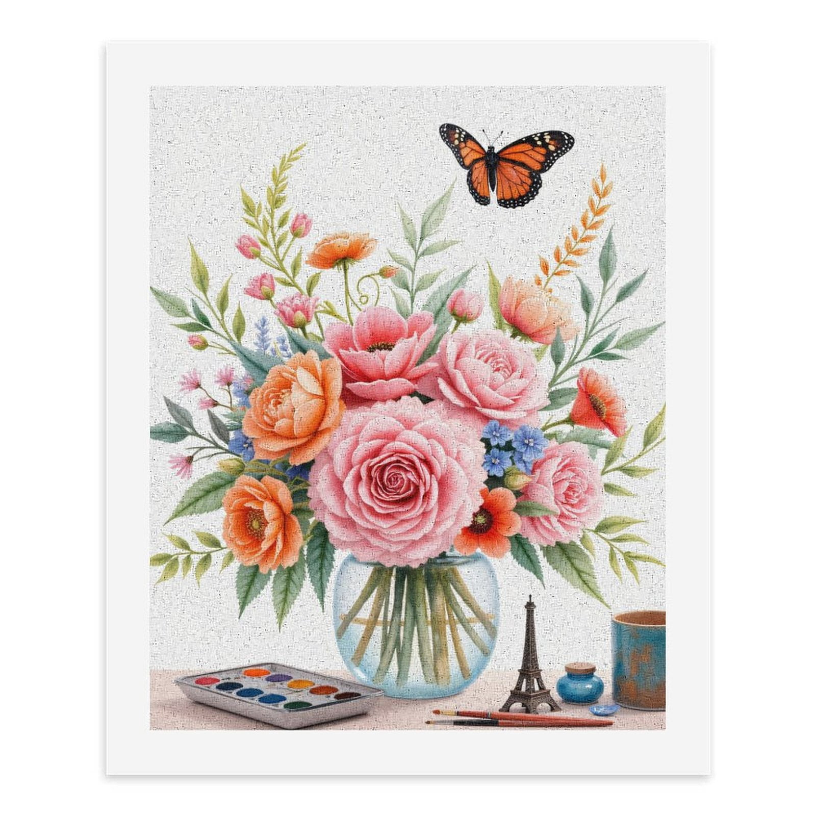 Paint By Numbers Kit for Adults Beginner - DIY Floral Bouquet Butterfly Art Painting Canvas Painting Kits for Adults, Frameless Paint By Number for Adults for Home Wall Decor 16x20 Inch